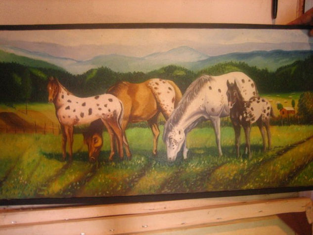 caballos de mi pueblo Oil Canvas Animals