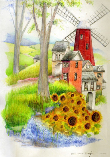 Molino Rojo Pencil (coloured) Card Landscaping