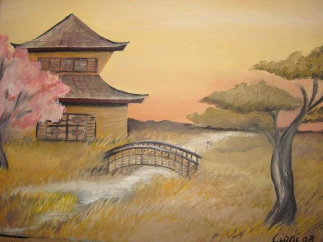 Pagoda Óleo Lienzo Paisaje