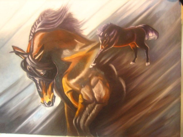 caballos de mi pueblo Oil Canvas Animals