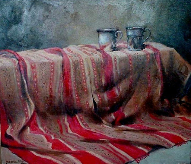 Poncho y platerìa Oil Canvas Still Life Paintings