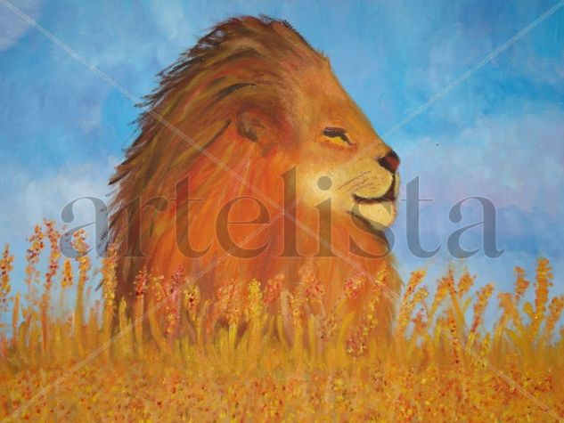 León en la sabana Oil Canvas Animals