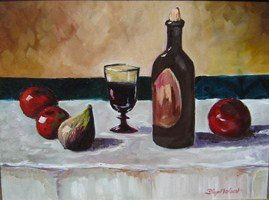 Bodegon Vino y frutas Oil Canvas Landscaping