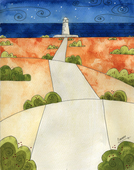 El faro del fin del mundo Gouache Paper Landscaping