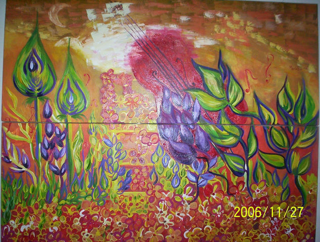 "una melodia para  j...Dios" Mixed media Canvas Floral Painting