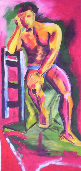 Pensando. Acrylic Canvas Figure Painting