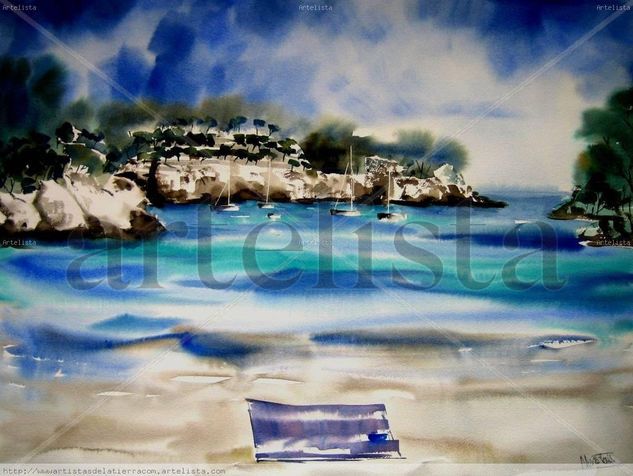 TORMENTA EN CALA MITJANA -MENORCA Acuarela Papel Paisaje