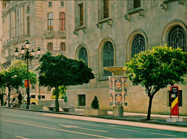 Esperando el autobus Óleo Lienzo Paisaje