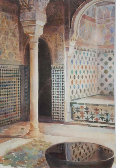 Alhambra. Baño Comares Watercolour Paper Landscaping