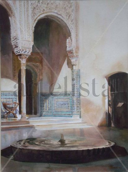 Alhambra. Interior Acuarela Papel Paisaje