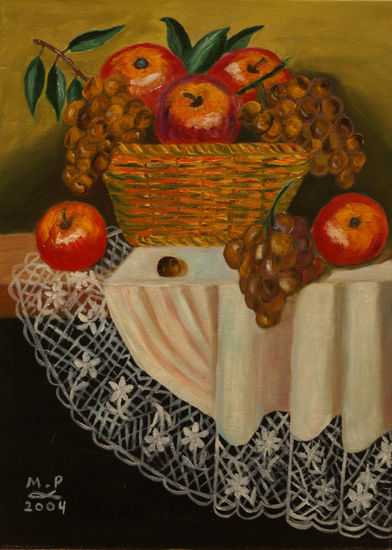 Bodegón de manzanas y uvas Oil Canvas Still Life Paintings