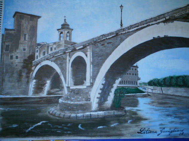 PUENTE FABRICIUS EN ROMA... Oil Canvas Landscaping