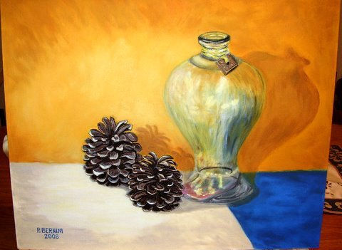 Estudio de un jarron y dos piñas Oil Canvas Figure Painting