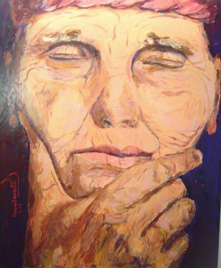 anciana i reflexio Acrylic Canvas Figure Painting