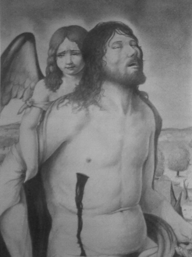 Jesus muerto sostenido por un angel