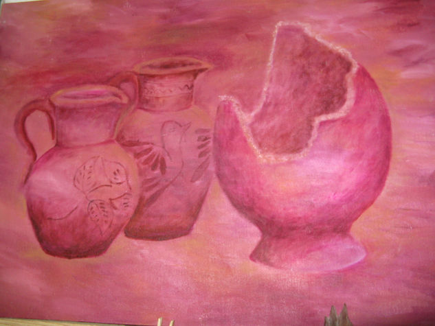 Jarros y Jarro Roto Oil Textile Still Life Paintings