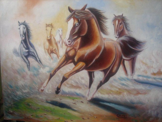 caballos de mi pueblo Oil Canvas Landscaping