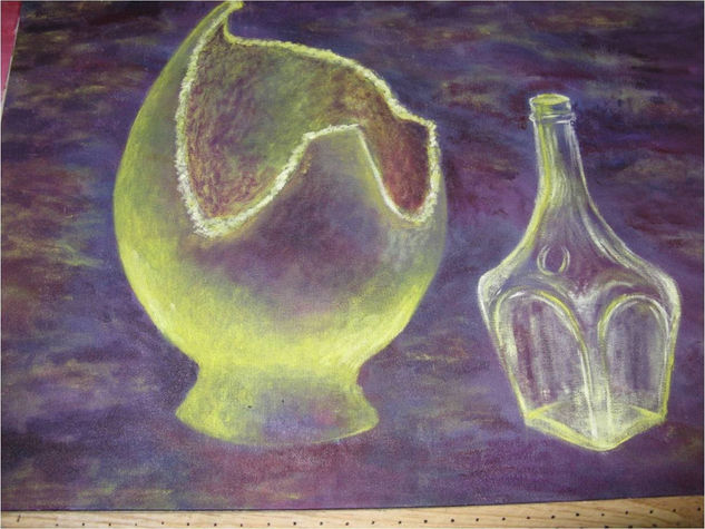 Jarro Roto y Botella Oil Canvas Still Life Paintings