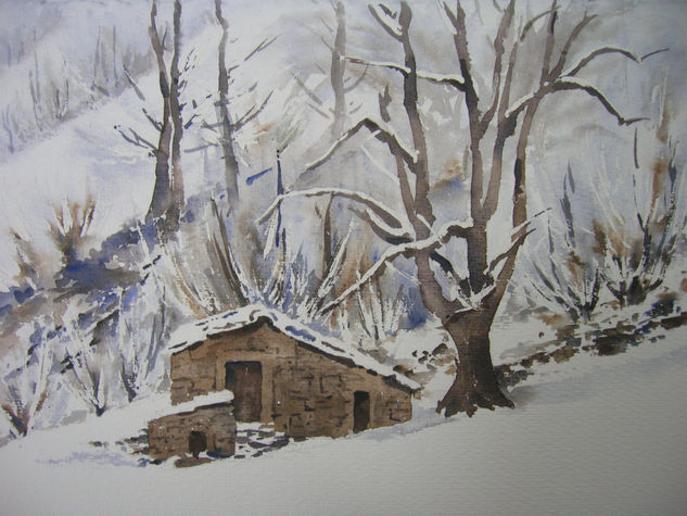 Nieve Acuarela Papel Paisaje