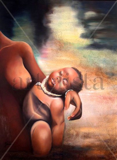 Maternidad negra Mixed media Panel Figure Painting