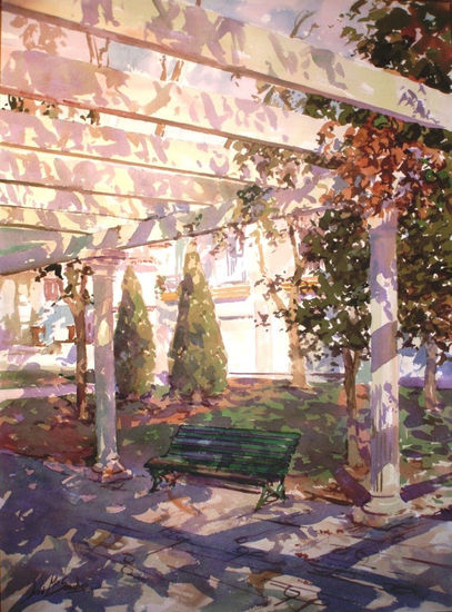 Pergola Acuarela Papel Paisaje