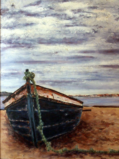 Barca en la orilla Oil Paper Marine Painting