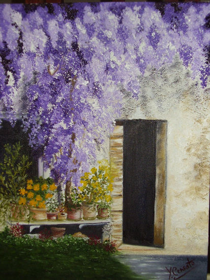 Glicine sulla finestra. Oil Canvas Landscaping