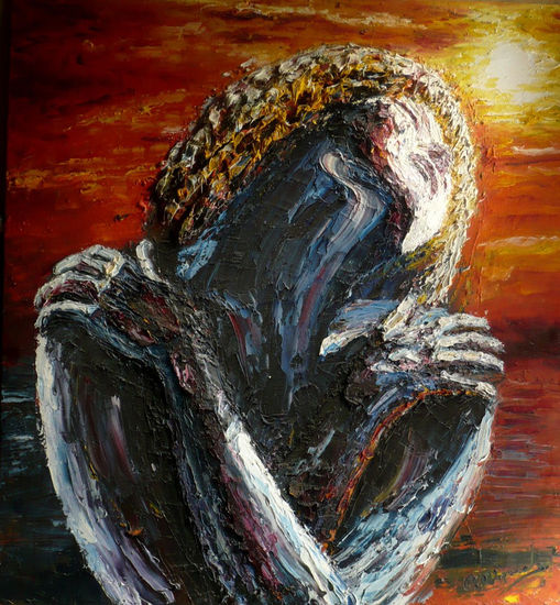 La que alimenta el alma. Oil Panel Figure Painting