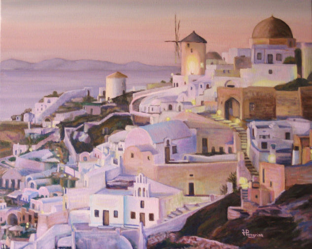 Atardecer en Santorini Oil Canvas Landscaping