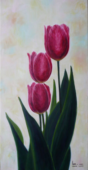 Tres tulipanes Oil Canvas Floral Painting