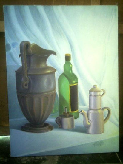 bodegon metal y vidrio Oil Canvas Still Life Paintings