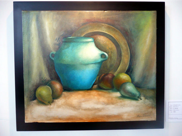 Bodegón con jarrón azul