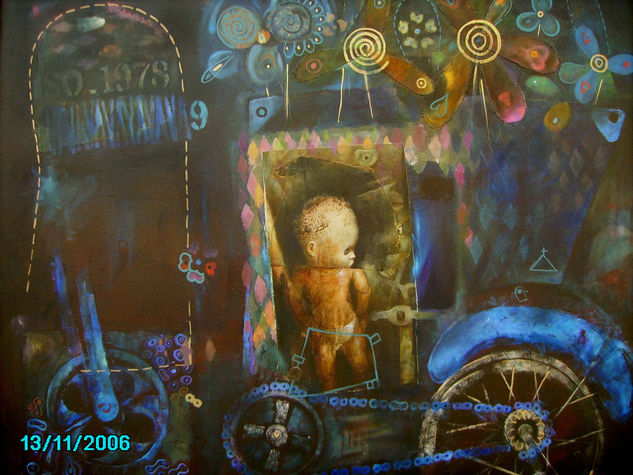 "PASEO EN MOTOCARRO" Oil Canvas Figure Painting