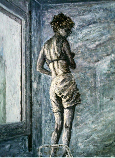 Señorita en la escalera. Oil Canvas Nude Paintings