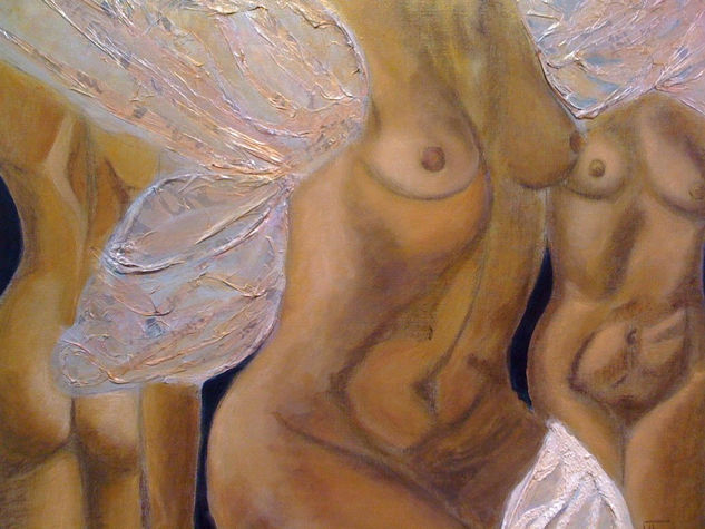 fate e donna Mixed media Canvas Nude Paintings