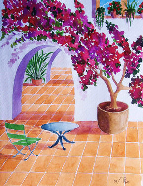 Patio con silla verde