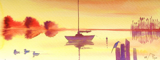 estanque con barco y aves
