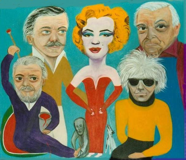 "Famosos y no tan famosos" (Cuevas, Marilyn, Tamayo, Cubiles y warhool" Acrylic Textile Portrait