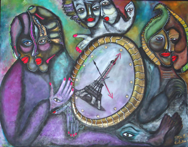 "Las horas en Paris" Media Mixta Tela Figura