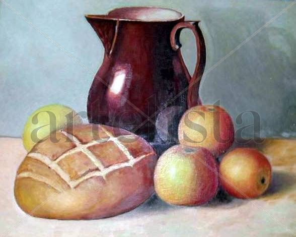 Pan y manzanas Oil Canvas Still Life Paintings