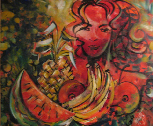 Mujer , fruta deseada Acrylic Card Figure Painting