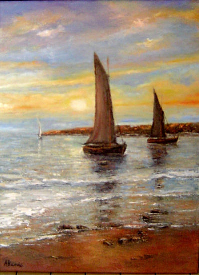 Posta de sol a la platja Oil Canvas Marine Painting