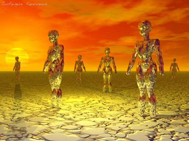 Androides a la puesta de sol