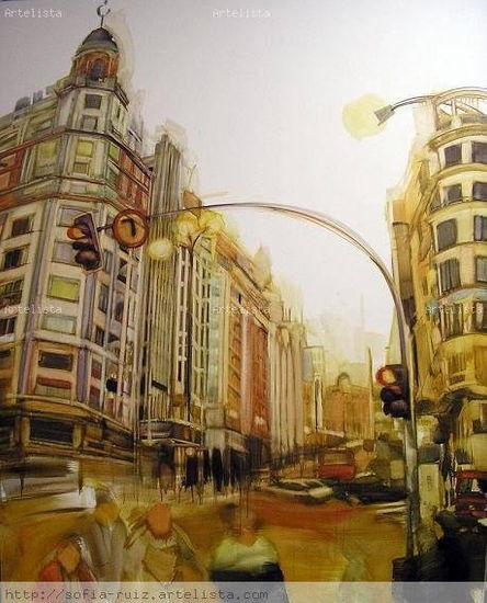 La Gran Vía V. Óleo Lienzo Paisaje