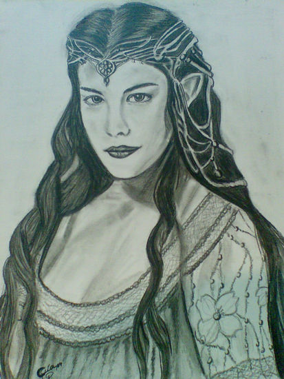 Arwen, la elfa (Señor de los Anillos). Lápiz (Negro) Cartulina Retrato