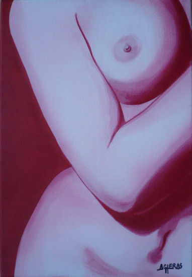 Desnudo III Rojo Mixed media Canvas Nude Paintings