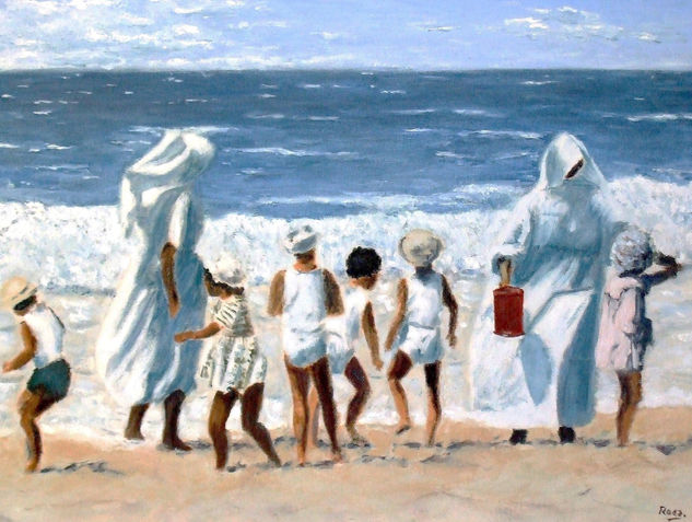 Monjas en la playa Oil Canvas Figure Painting