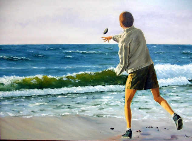 Niño en la playa Oil Canvas Figure Painting