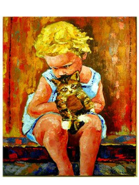 Niña con gato Acrylic Canvas Figure Painting