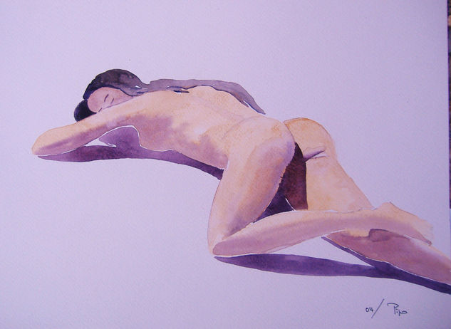 tomando el sol Watercolour Paper Nude Paintings